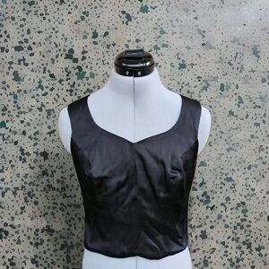 Priya Chhabria | Black Satin Fitted Crop Tank Size Medium
